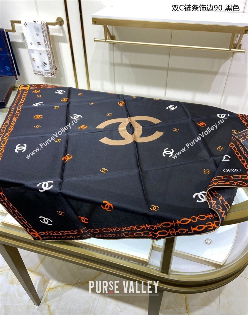 Chanel Silk Sqaure Scarf 90x90cm Black 2024 040703 (A-240407061)