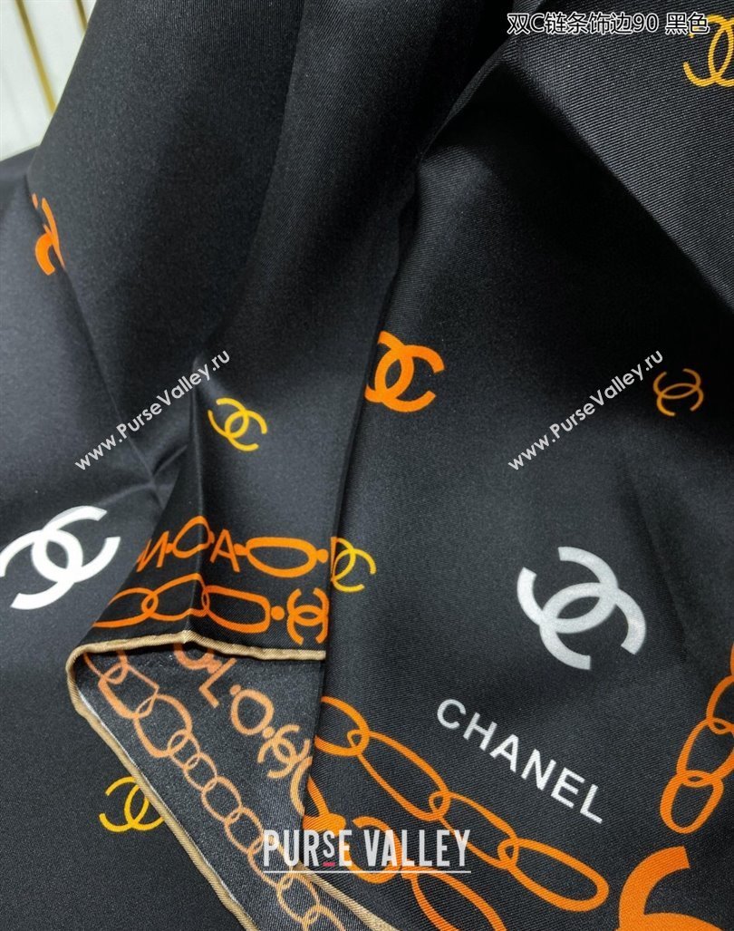 Chanel Silk Sqaure Scarf 90x90cm Black 2024 040703 (A-240407061)