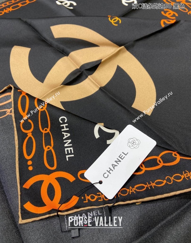 Chanel Silk Sqaure Scarf 90x90cm Black 2024 040703 (A-240407061)