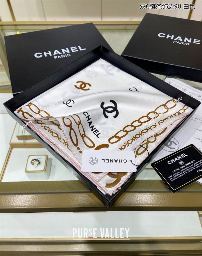 Chanel Silk Sqaure Scarf 90x90cm White 2024 040703 (A-240407062)