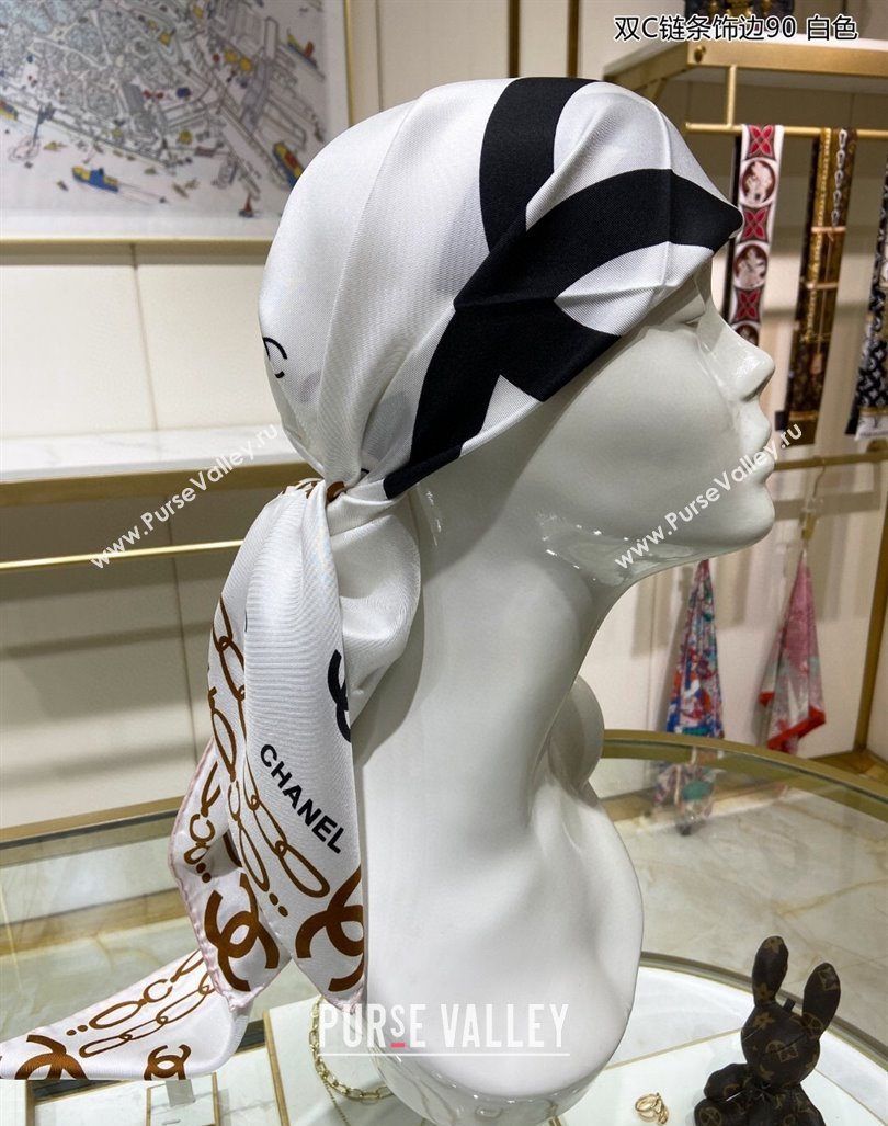 Chanel Silk Sqaure Scarf 90x90cm White 2024 040703 (A-240407062)