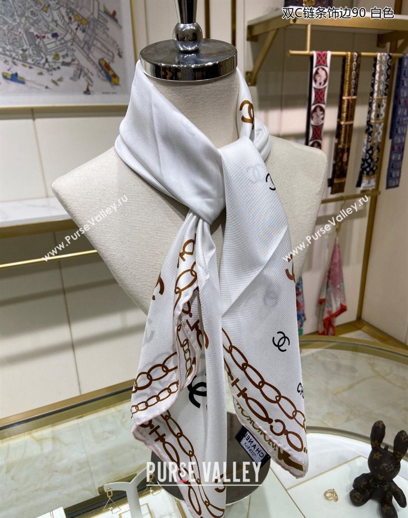 Chanel Silk Sqaure Scarf 90x90cm White 2024 040703 (A-240407062)