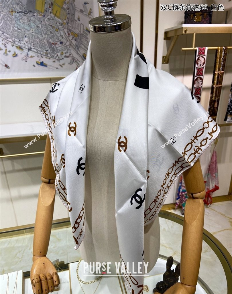 Chanel Silk Sqaure Scarf 90x90cm White 2024 040703 (A-240407062)