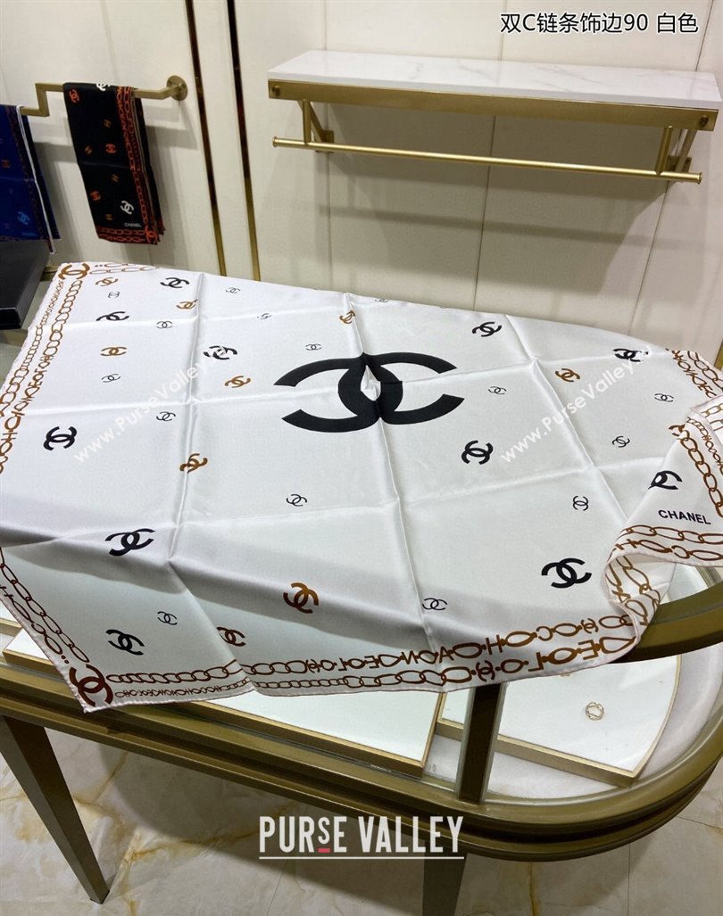 Chanel Silk Sqaure Scarf 90x90cm White 2024 040703 (A-240407062)