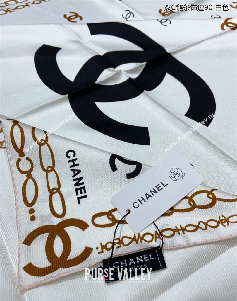 Chanel Silk Sqaure Scarf 90x90cm White 2024 040703 (A-240407062)