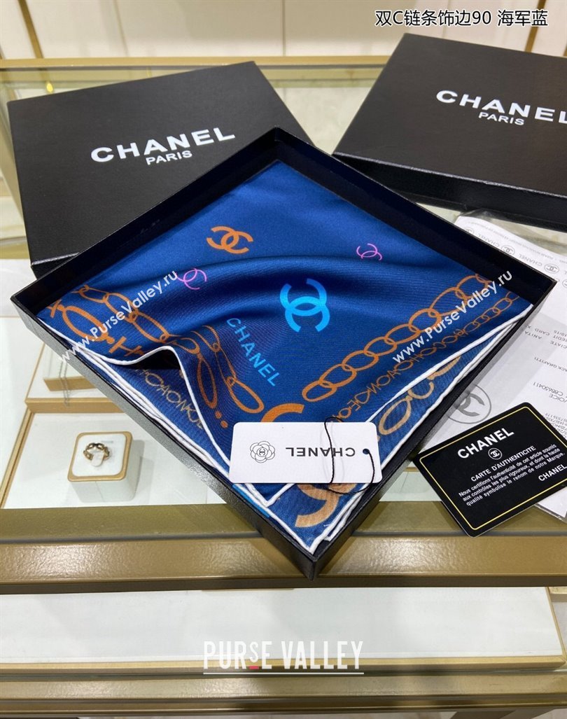 Chanel Silk Sqaure Scarf 90x90cm Blue 2024 040703 (A-240407063)