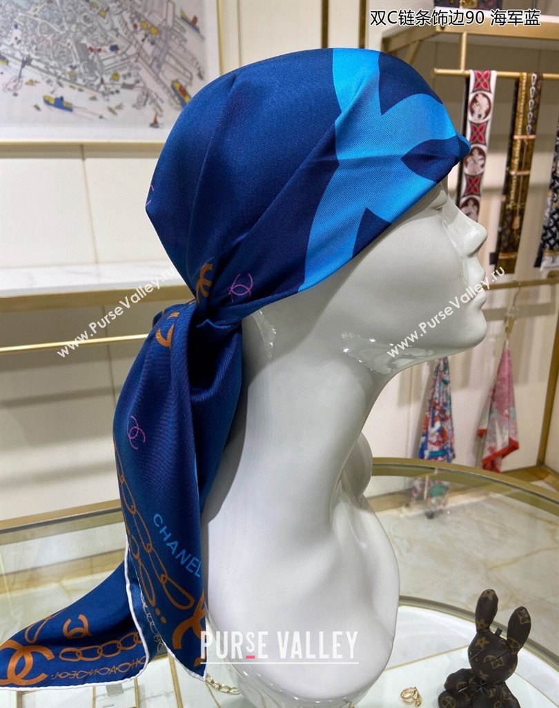 Chanel Silk Sqaure Scarf 90x90cm Blue 2024 040703 (A-240407063)