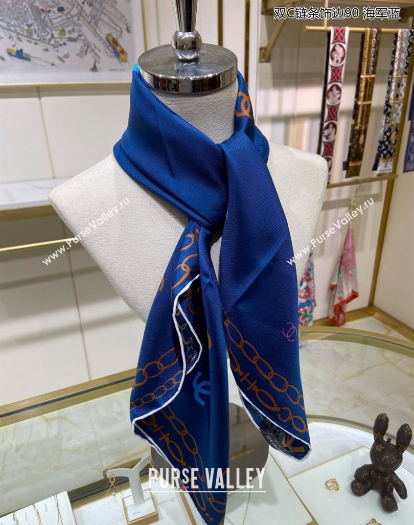 Chanel Silk Sqaure Scarf 90x90cm Blue 2024 040703 (A-240407063)