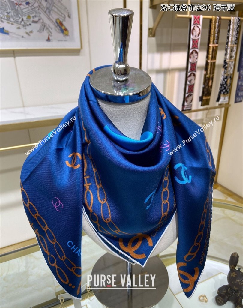 Chanel Silk Sqaure Scarf 90x90cm Blue 2024 040703 (A-240407063)