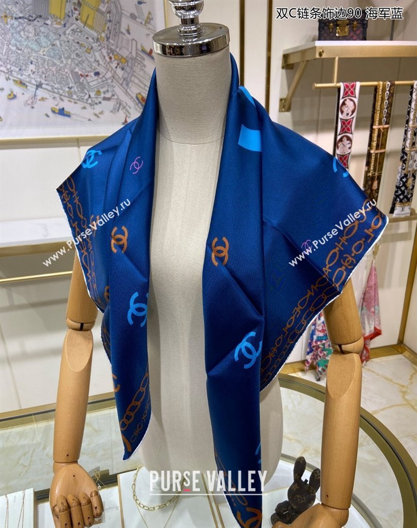 Chanel Silk Sqaure Scarf 90x90cm Blue 2024 040703 (A-240407063)
