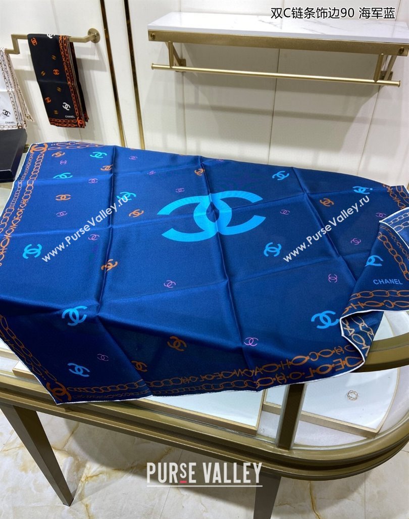 Chanel Silk Sqaure Scarf 90x90cm Blue 2024 040703 (A-240407063)