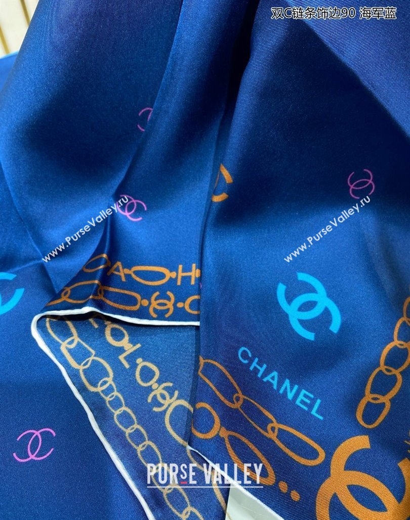 Chanel Silk Sqaure Scarf 90x90cm Blue 2024 040703 (A-240407063)