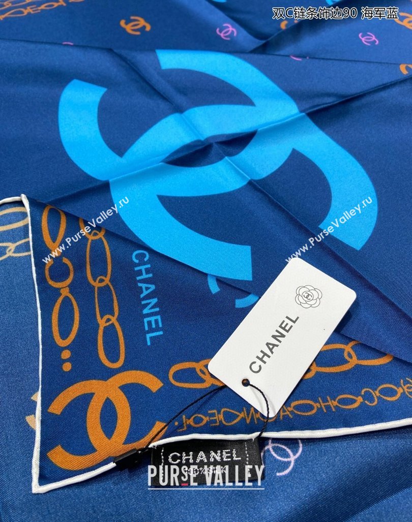 Chanel Silk Sqaure Scarf 90x90cm Blue 2024 040703 (A-240407063)