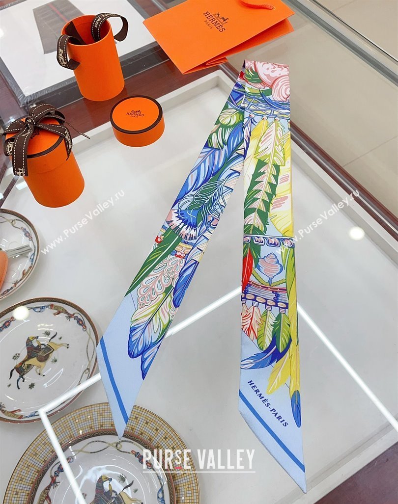 Hermes Silk Bandeau Scarf 5x86cm Light Blue 2024 040703 (A-240407064)
