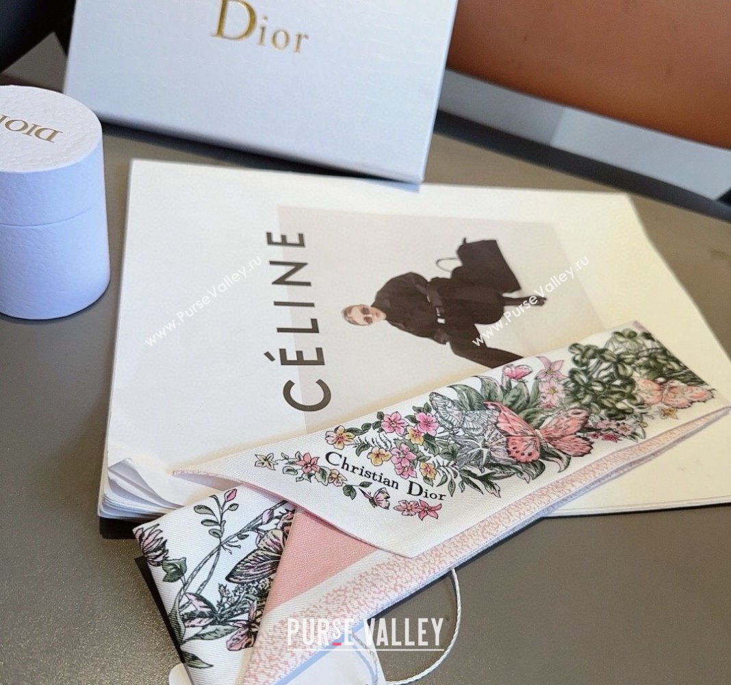 Dior Flora Silk Bandeau Scarf 6x100cm Pink 2024 040701 (A-240407068)