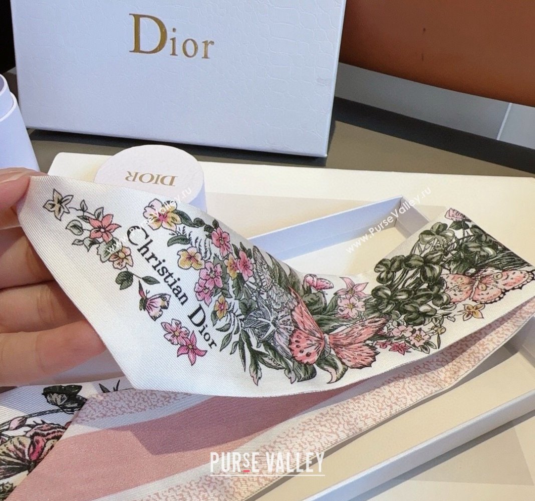 Dior Flora Silk Bandeau Scarf 6x100cm Pink 2024 040701 (A-240407068)