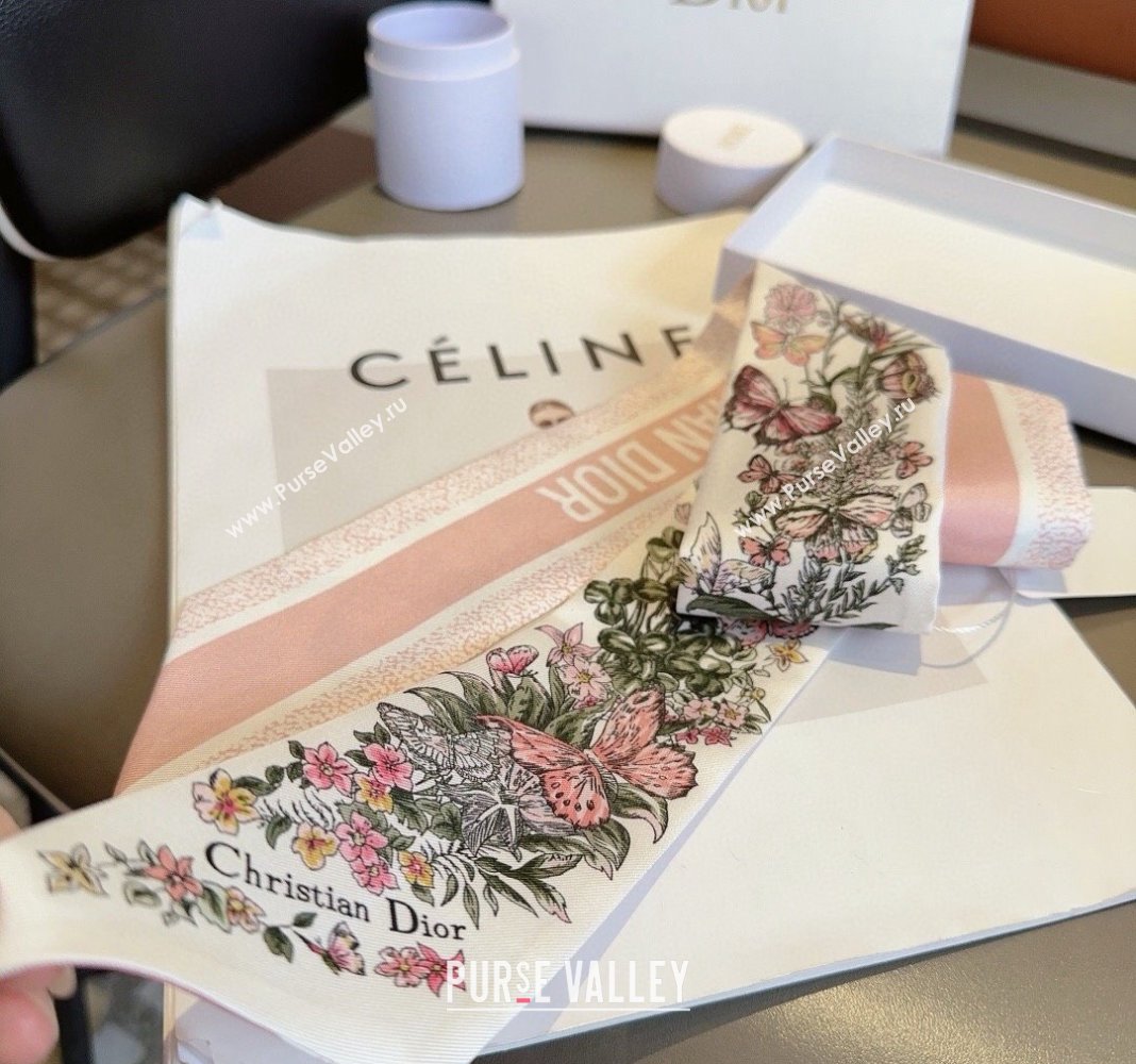 Dior Flora Silk Bandeau Scarf 6x100cm Pink 2024 040701 (A-240407068)