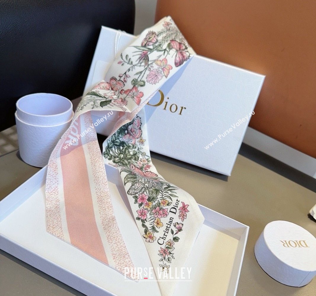 Dior Flora Silk Bandeau Scarf 6x100cm Pink 2024 040701 (A-240407068)