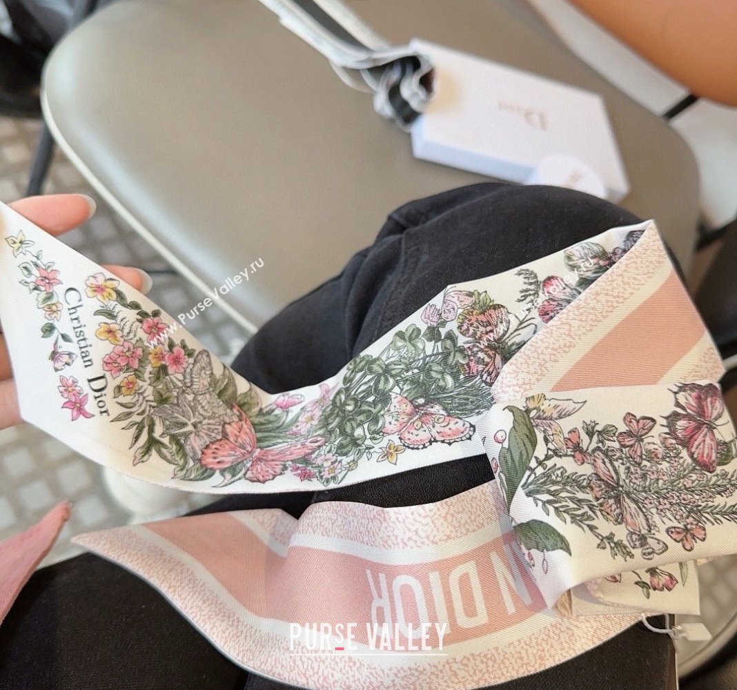 Dior Flora Silk Bandeau Scarf 6x100cm Pink 2024 040701 (A-240407068)