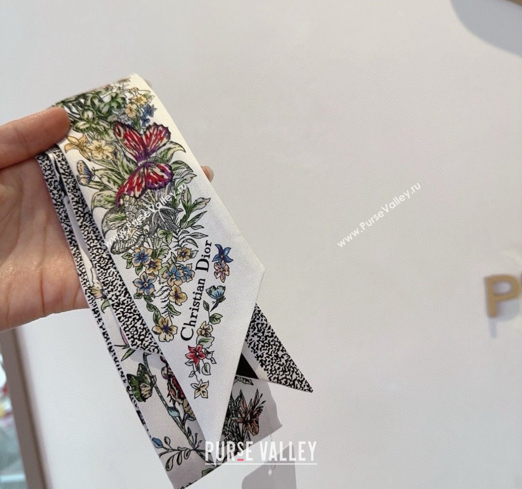 Dior Flora Silk Bandeau Scarf 6x100cm Black 2024 040701 (A-240407069)