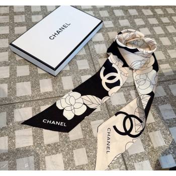 Chanel Camellia Silk Bandeau Scarf 6x120cm Pink 2024 0403 (XMN-240403158)