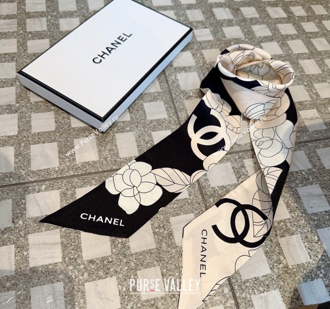 Chanel Camellia Silk Bandeau Scarf 6x120cm Pink 2024 0403 (XMN-240403158)