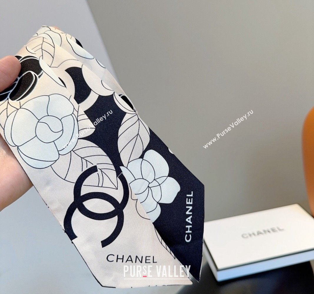 Chanel Camellia Silk Bandeau Scarf 6x120cm Pink 2024 0403 (XMN-240403158)