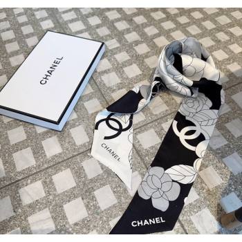 Chanel Camellia Silk Bandeau Scarf 6x120cm White 2024 0403 (XMN-240403157)