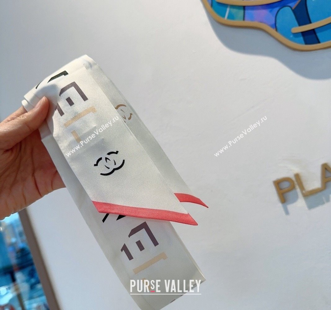 Chanel Silk Bandeau Scarf 6x120cm White 2024 040301 (XMN-240403155)