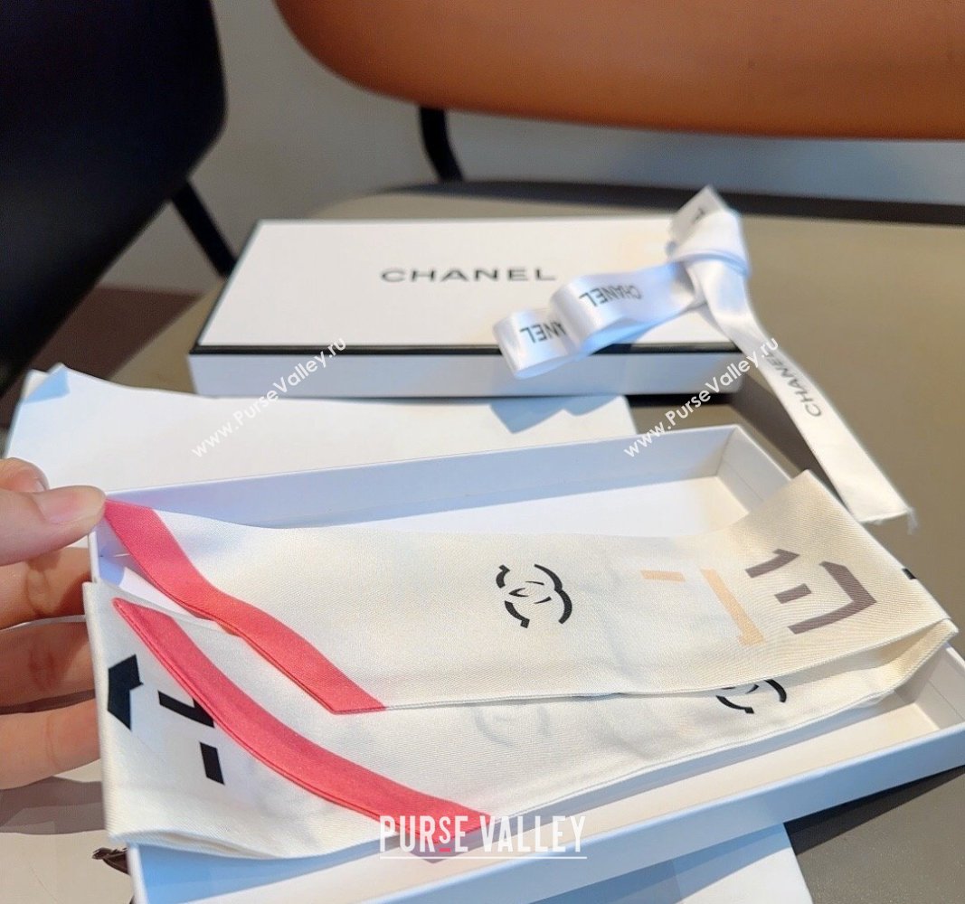 Chanel Silk Bandeau Scarf 6x120cm White 2024 040301 (XMN-240403155)