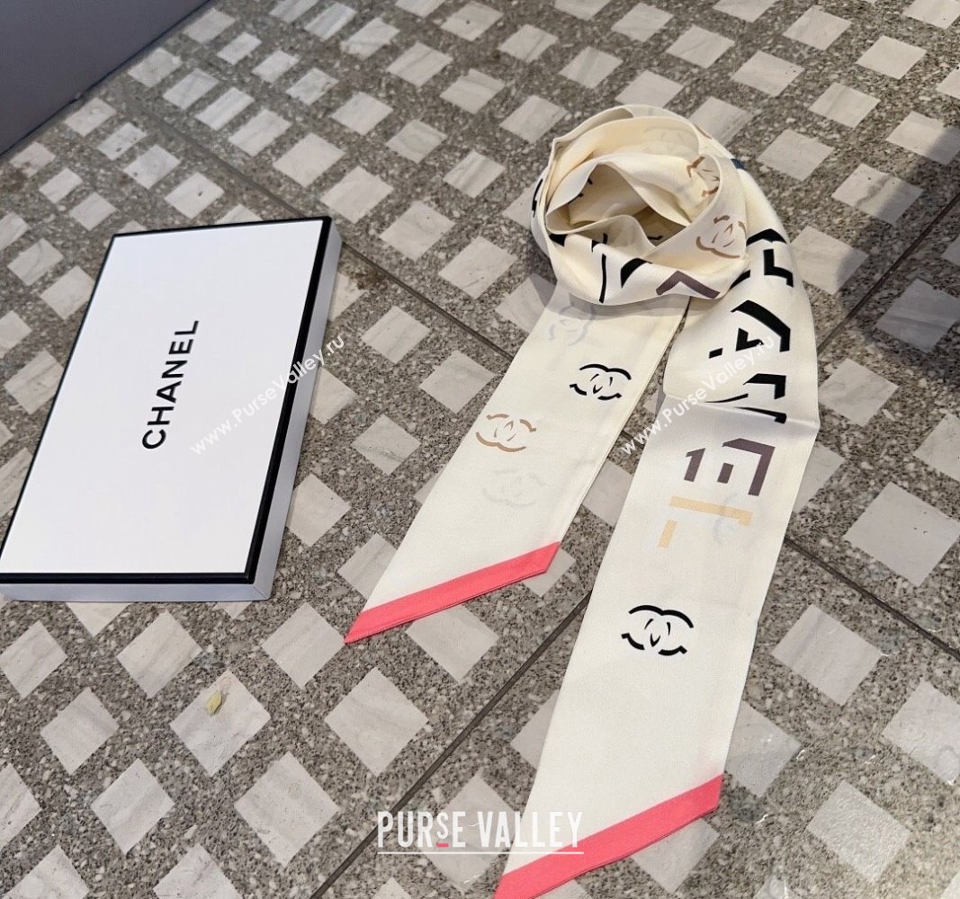 Chanel Silk Bandeau Scarf 6x120cm White 2024 040301 (XMN-240403155)