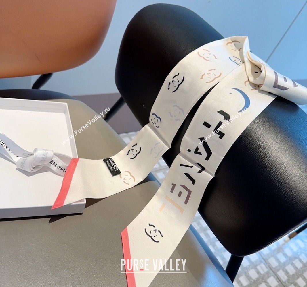 Chanel Silk Bandeau Scarf 6x120cm White 2024 040301 (XMN-240403155)