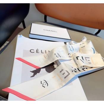 Chanel Silk Bandeau Scarf 6x120cm White 2024 040301 (XMN-240403155)