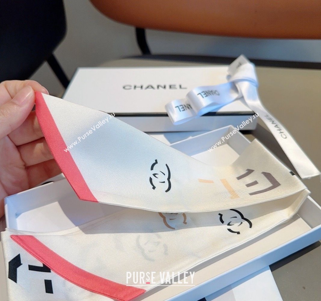 Chanel Silk Bandeau Scarf 6x120cm White 2024 040301 (XMN-240403155)