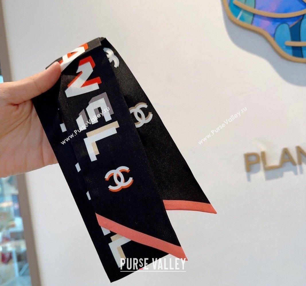 Chanel Silk Bandeau Scarf 6x120cm Black 2024 040301 (XMN-240403156)