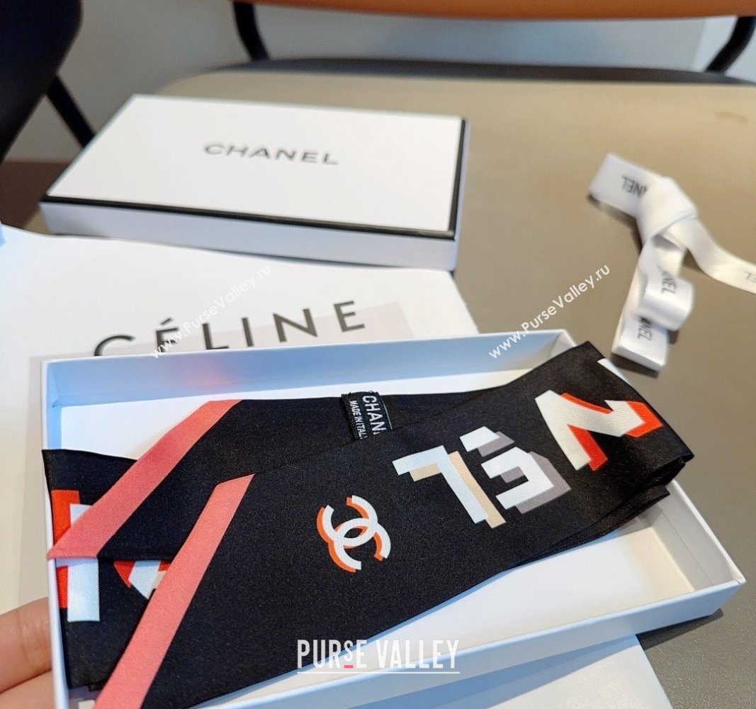 Chanel Silk Bandeau Scarf 6x120cm Black 2024 040301 (XMN-240403156)