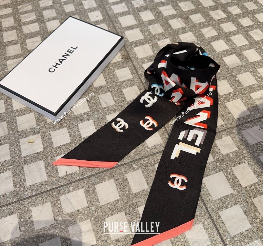 Chanel Silk Bandeau Scarf 6x120cm Black 2024 040301 (XMN-240403156)