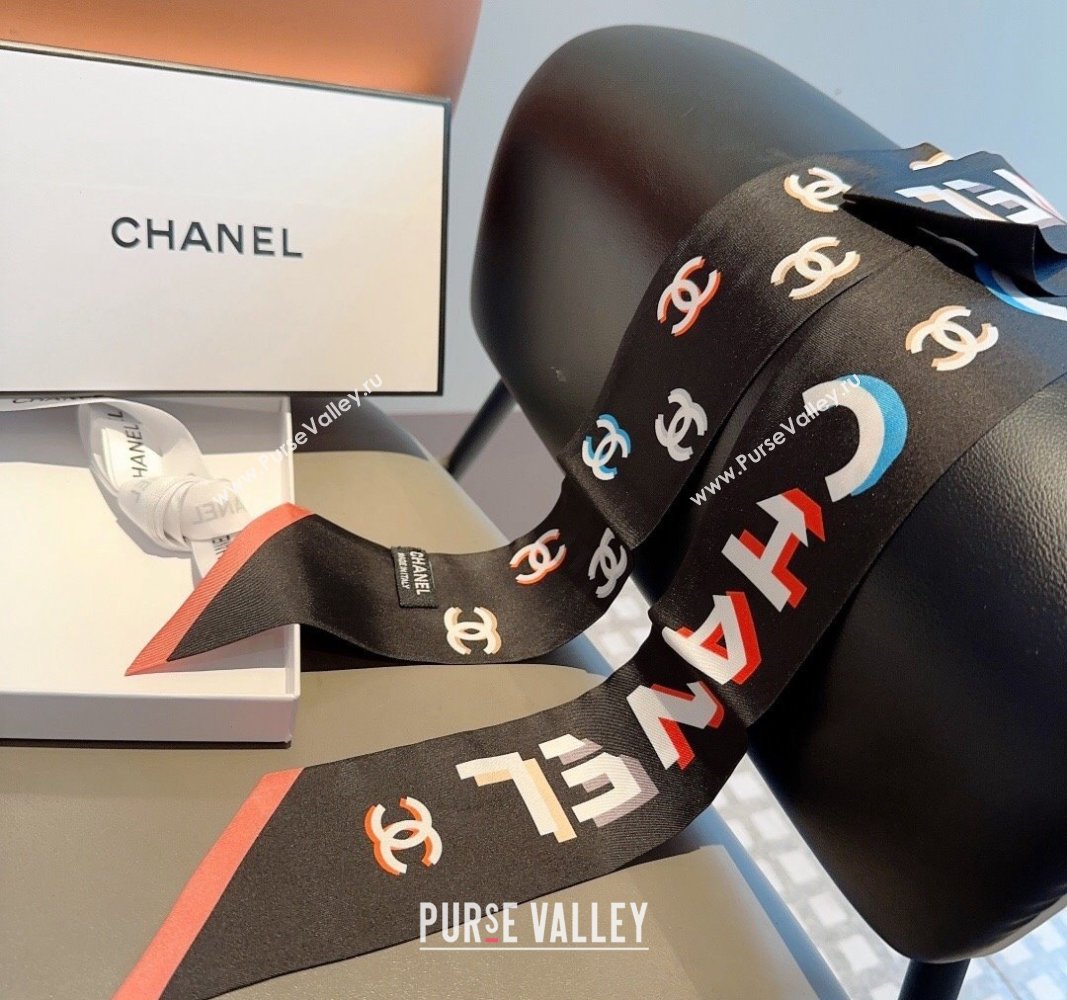 Chanel Silk Bandeau Scarf 6x120cm Black 2024 040301 (XMN-240403156)