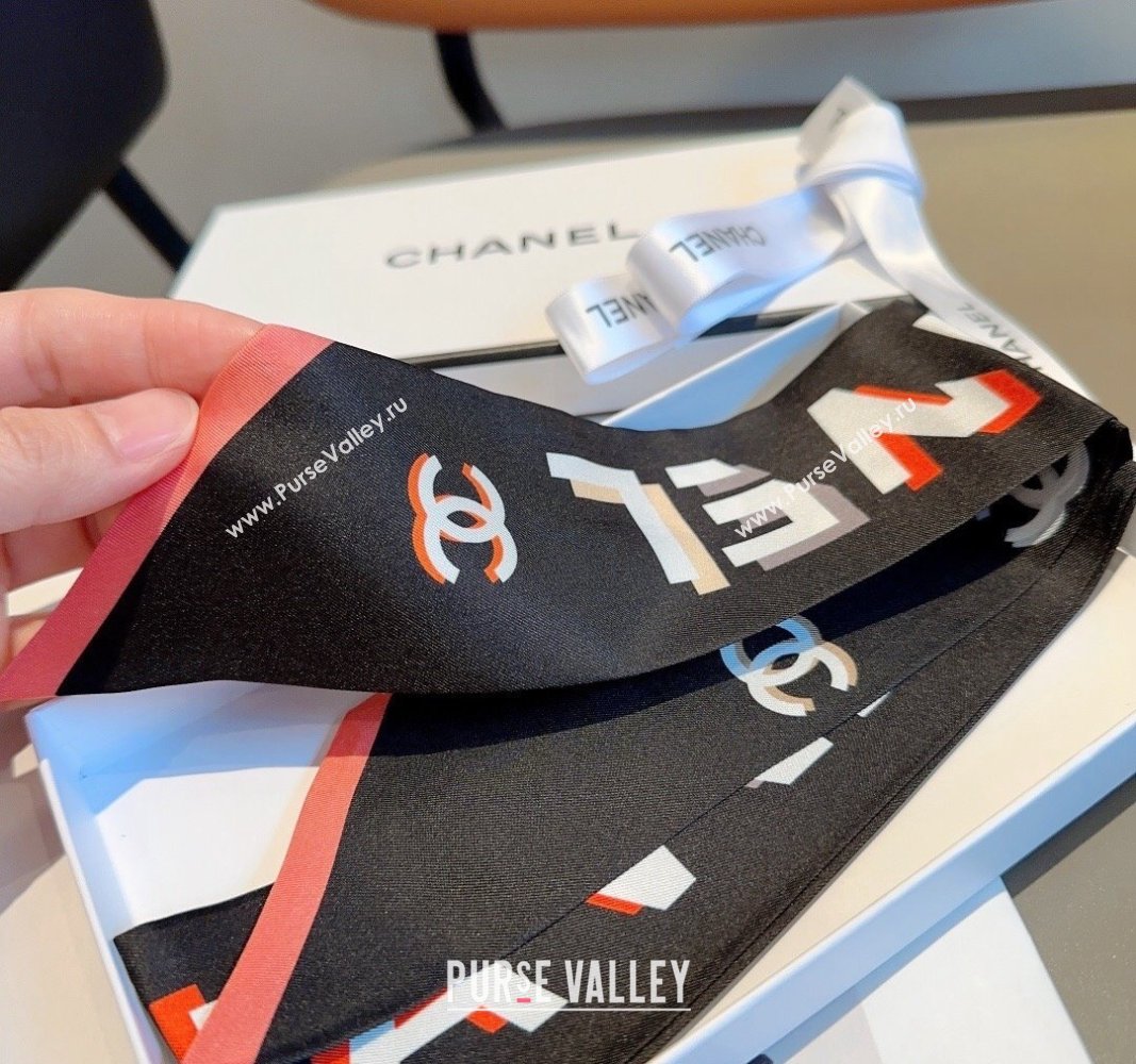 Chanel Silk Bandeau Scarf 6x120cm Black 2024 040301 (XMN-240403156)