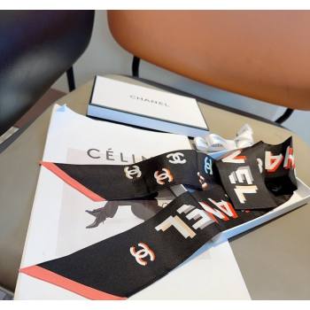 Chanel Silk Bandeau Scarf 6x120cm Black 2024 040301 (XMN-240403156)