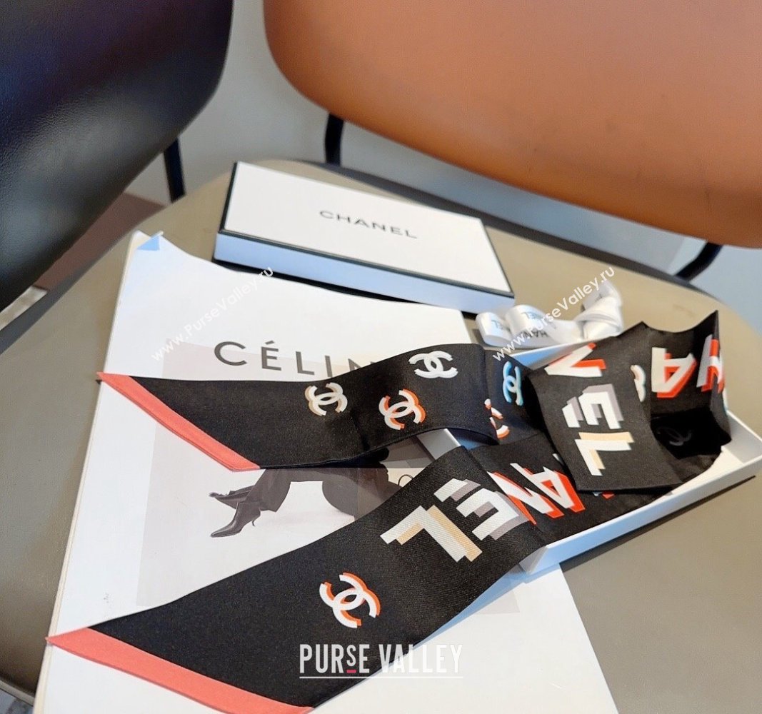 Chanel Silk Bandeau Scarf 6x120cm Black 2024 040301 (XMN-240403156)