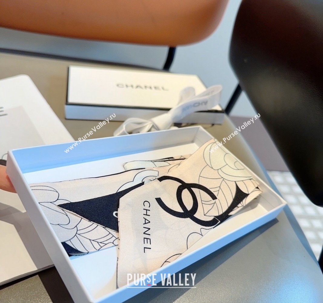 Chanel Camellia Silk Bandeau Scarf 6x120cm Pink 2024 0403 (XMN-240403158)