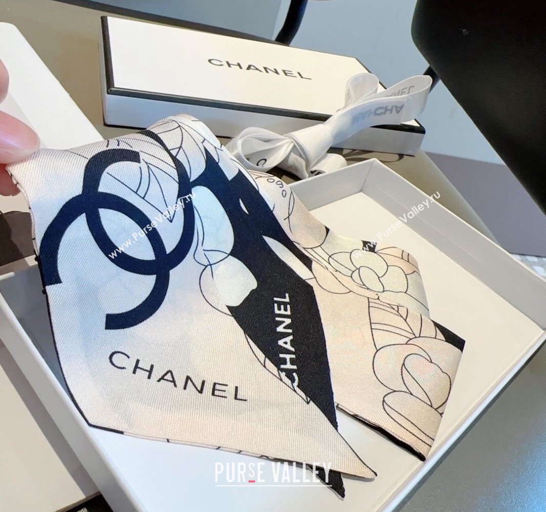 Chanel Camellia Silk Bandeau Scarf 6x120cm Pink 2024 0403 (XMN-240403158)