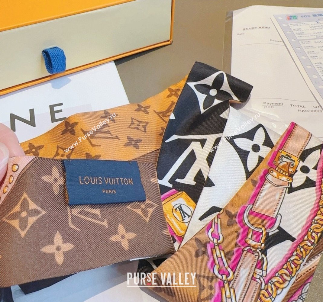 Louis Vuitton Silk Bandeau Scarf 6x120cm Brown 2024 0513 (A-240514183)