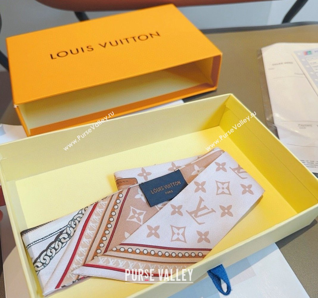 Louis Vuitton Silk Bandeau Scarf 6x120cm White/Pink 2024 0513 (A-240514185)