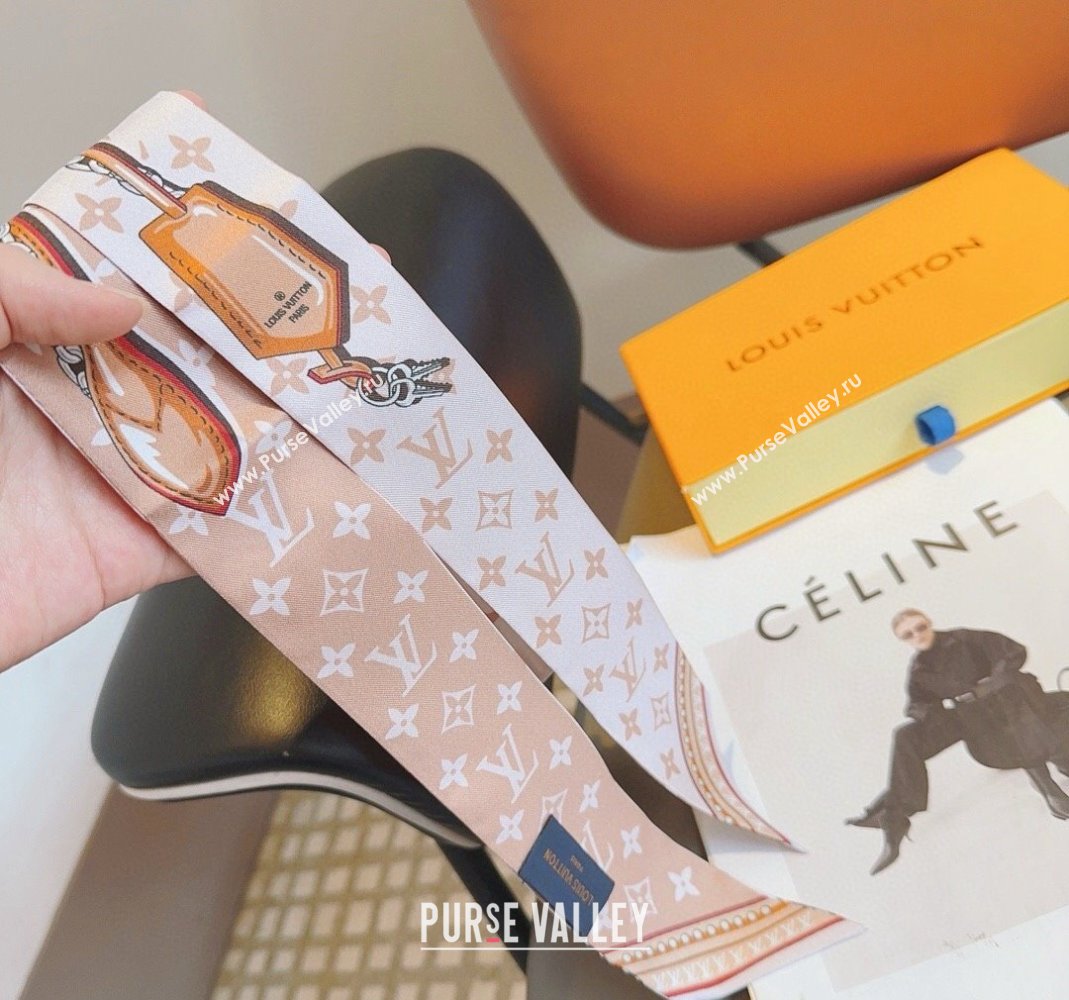 Louis Vuitton Silk Bandeau Scarf 6x120cm White/Pink 2024 0513 (A-240514185)