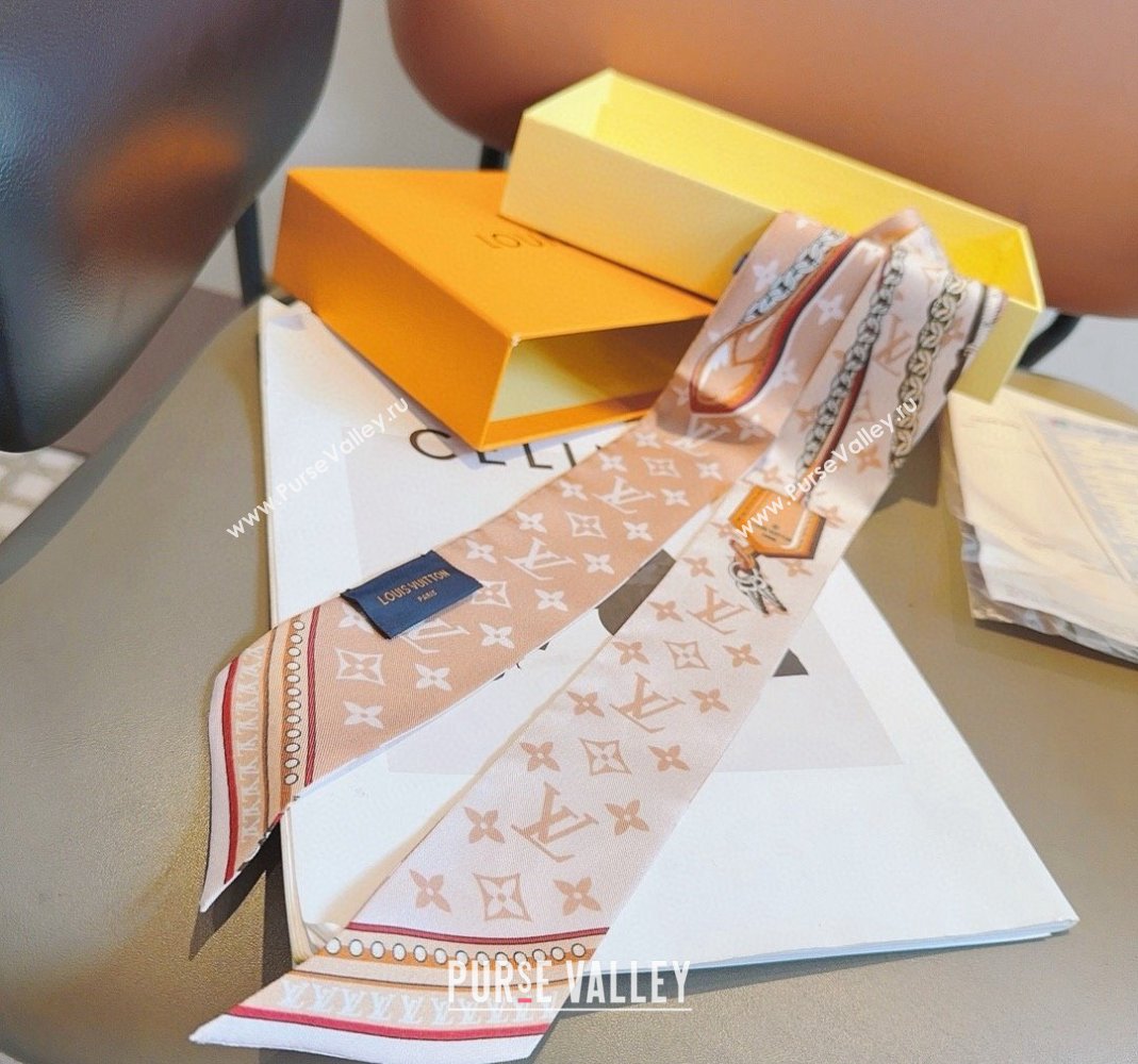 Louis Vuitton Silk Bandeau Scarf 6x120cm White/Pink 2024 0513 (A-240514185)