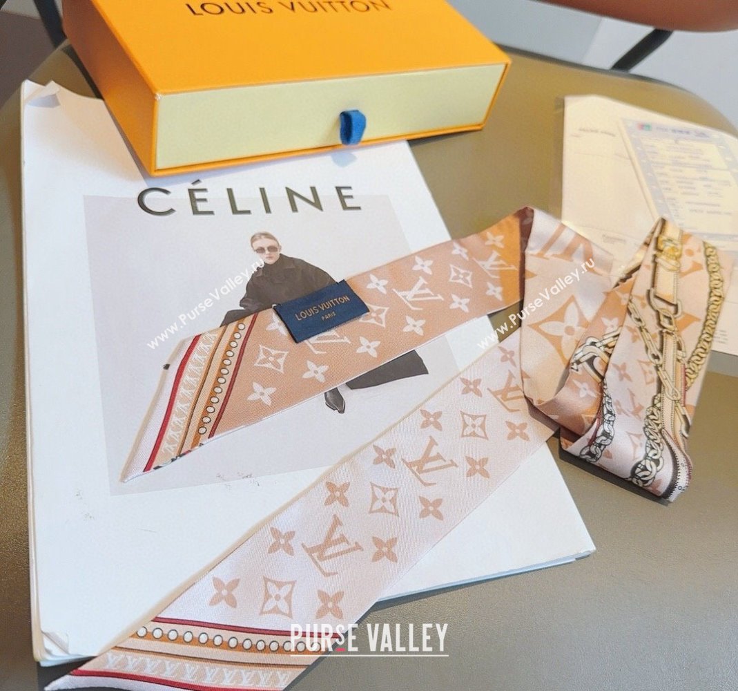 Louis Vuitton Silk Bandeau Scarf 6x120cm White/Pink 2024 0513 (A-240514185)