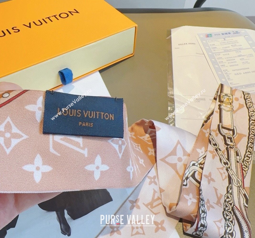 Louis Vuitton Silk Bandeau Scarf 6x120cm White/Pink 2024 0513 (A-240514185)