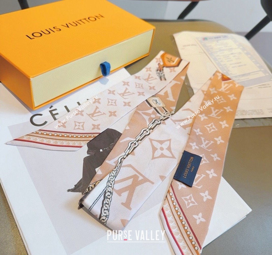 Louis Vuitton Silk Bandeau Scarf 6x120cm White/Pink 2024 0513 (A-240514185)